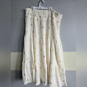 ARULA Cream Maxi Skirt Floral Embroidery Long Boho Flowy Plus Size 2X